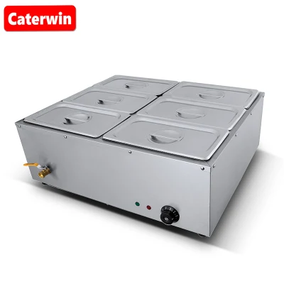 Caterwin 상업용 주방 장비 음식 따뜻하게 1500W 전기 전문 스테인레스 스틸 6 팬 뷔페 베인 마리